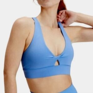 Fabletics Oasis Twist Front Medium Impact Sports Bra Marina Blue Size L
